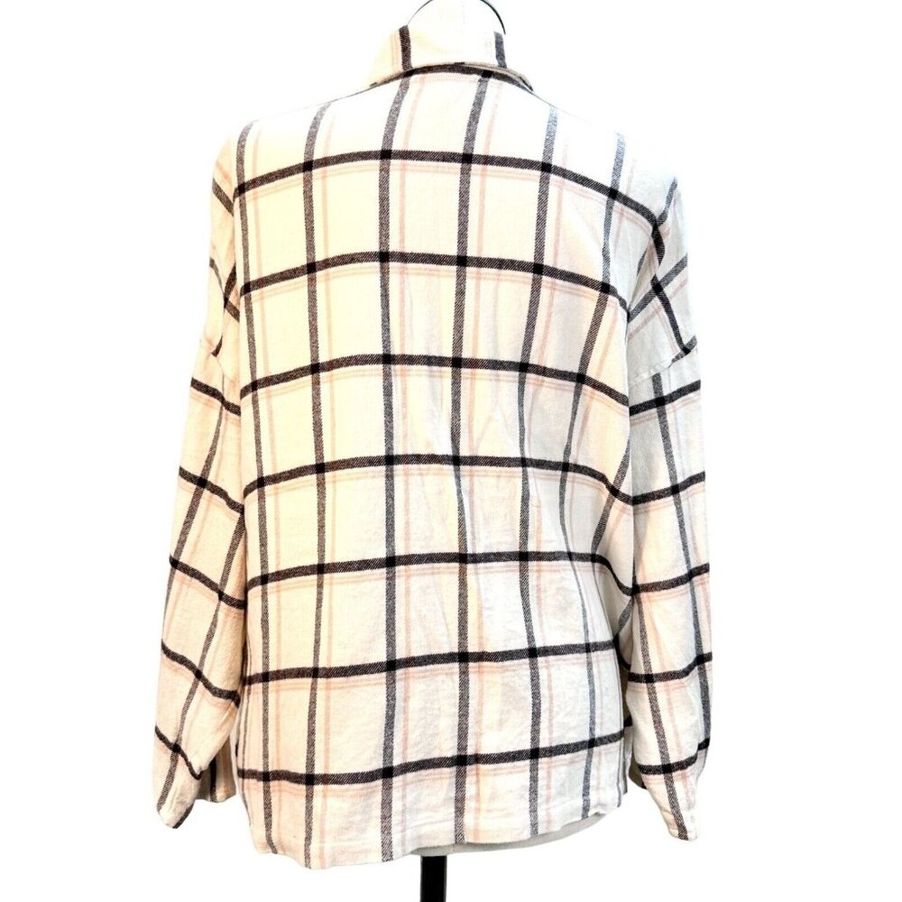 Madewell Plaid Flannel Button Shirt Womens 2X Beige Black Long Sleeve Cotton - Picture 4 of 11